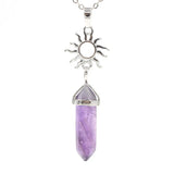 Crystal Sun Pendant Necklace Healing Amethyst Turquoise Opal Quartz