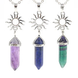 Crystal Sun Pendant Necklace Healing Amethyst Turquoise Opal Quartz