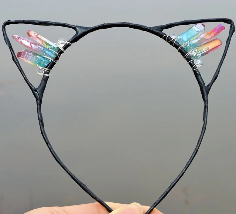 Crystal Witch Crown Cat Ears Hair Accessor...