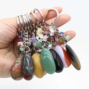 Natural Crystals Stone Keychain Stainless Steel Reiki Crystal Handbag Decor