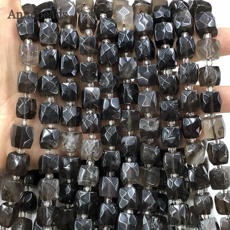 Natural Cube Faceted Smoky Quartzs Loose Square Crystal Beads For Jewelry Making