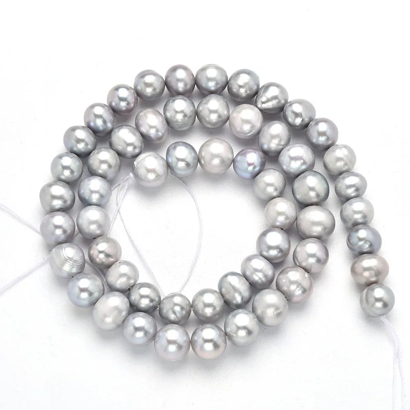 Peacock Grey 5-10mm Natural Cultured Freshwater Pearl Near Round Beads