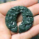 Cyan Dragon & Phoenix Pendant Charm Bracelet Hand-Carved Jewelry