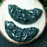 Cyan Dragon & Phoenix Pendant Charm Bracelet Hand-Carved Jewelry