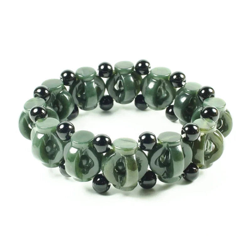 Natural Cyan Jade Beaded Bracelet Men Women