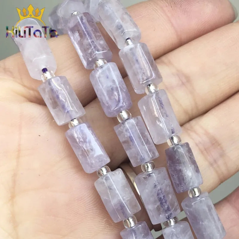 Amethyst Cylinder Stone Beads for DIY Jewelry Making 7.5''