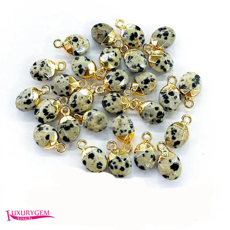Dalmatian Stone Spacer Beads 8x10mm Faceted Oval Shape DIY Jewelry 5Pcs