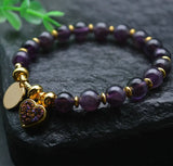 Dark Amethyst Gemstone Heart Charm Bracelet Couple Love Gift