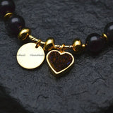 Dark Amethyst Gemstone Heart Charm Bracelet Couple Love Gift