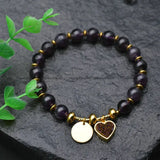Dark Amethyst Gemstone Heart Charm Bracelet Couple Love Gift