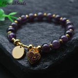 Dark Amethyst Gemstone Heart Charm Bracelet Couple Love Gift