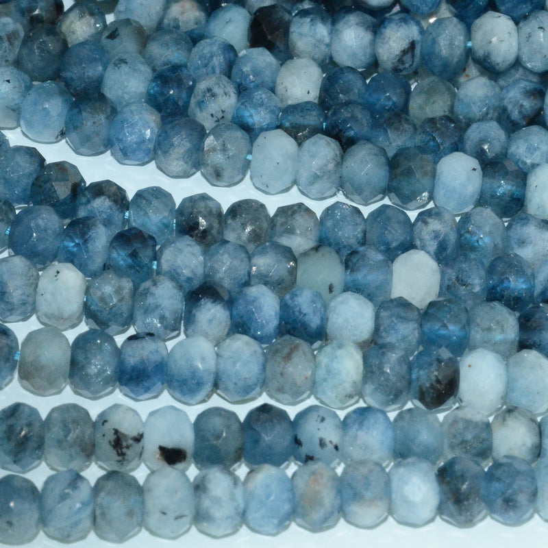 Natural Dark Aquamarine & Tourmaline Faceted Rondelle Beads 5.8mm