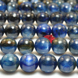 Dark Kyanite Smooth Round Beads Gemstone Bracelet Necklace DIY Jewelry