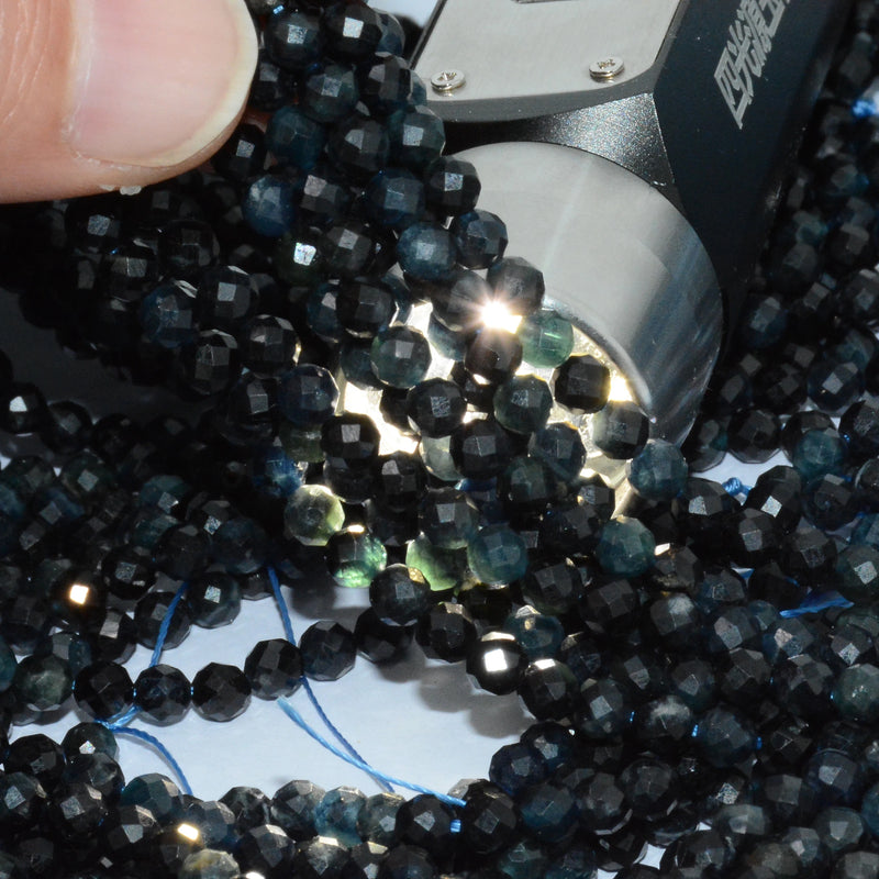 Natural Dark Tourmaline Faceted Round Beads 4mm