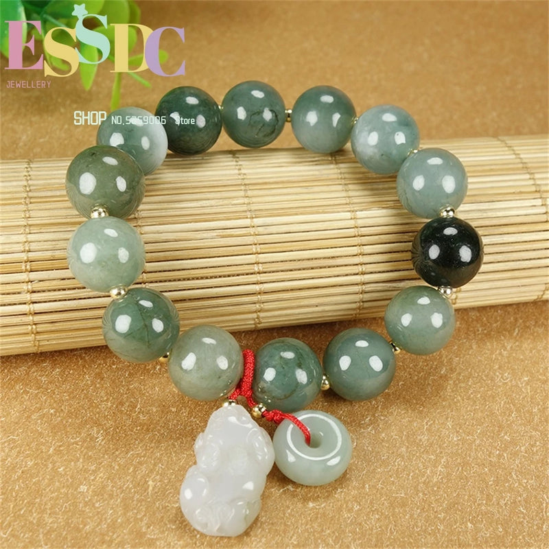 Dark Emerald Green Round Beads Pixiu Safety Clasping Hand Ornaments