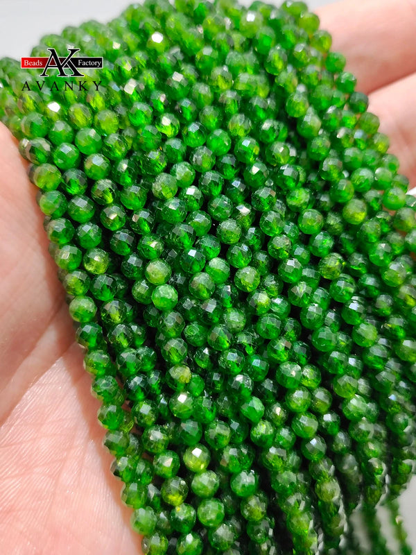 Faceted Dark Green Diopside Stone Beads 2-4mm 15''