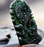 Natural Dark Green Hand-Carved Zodiac Dragon Male Jade Pendant