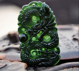 Natural Dark Green Hand-Carved Zodiac Dragon Male Jade Pendant