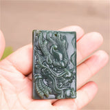 Natural Dark Green HeTian Jade Carved Chinese Dragon Lucky Big Pendant