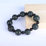 Dark Green Hetian Jade Bracelet Carved Walnut Beads Nephrite Qing Jades