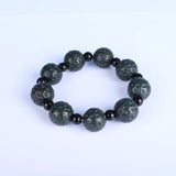 Dark Green Hetian Jade Bracelet Carved Walnut Beads Nephrite Qing Jades
