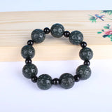 Dark Green Hetian Jade Bracelet Carved Walnut Beads Nephrite Qing Jades