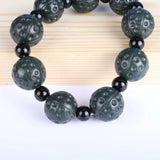 Dark Green Hetian Jade Bracelet Carved Walnut Beads Nephrite Qing Jades