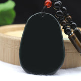 Dark Green Hetian Jade Pixiu Pendant Necklace Lucky Amulet Beaded Chain