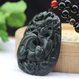 Dark Green Hetian Jade Pixiu Pendant Necklace Lucky Amulet Beaded Chain