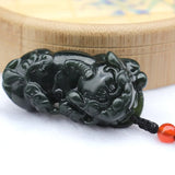 Dark Green Hetian Nephrite Jade Pixiu Lucky Pendant Necklace