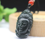 Dark Green Nephrite Jade Carved Guanyin Amulet Pendant Necklace