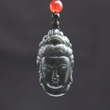 Dark Green Nephrite Jade Carved Guanyin Amulet Pendant Necklace