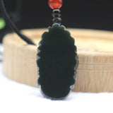 Dark Green Nephrite Jade Carved Guanyin Amulet Pendant Necklace