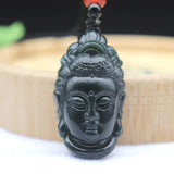 Dark Green Nephrite Jade Carved Guanyin Amulet Pendant Necklace