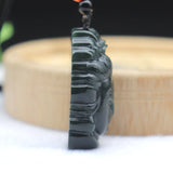 Dark Green Nephrite Jade Carved Guanyin Amulet Pendant Necklace