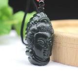 Dark Green Nephrite Jade Carved Guanyin Amulet Pendant Necklace