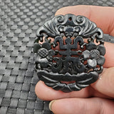 Dark Green Jade Double-sided Longevity Pendant