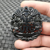 Dark Green Jade Double-sided Longevity Pendant