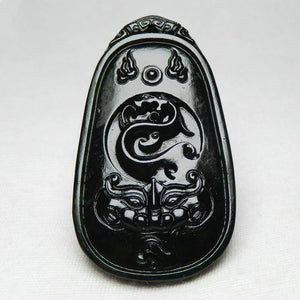 Dark Green Jade Animal Face Pendant, National Style, Men's and Women's