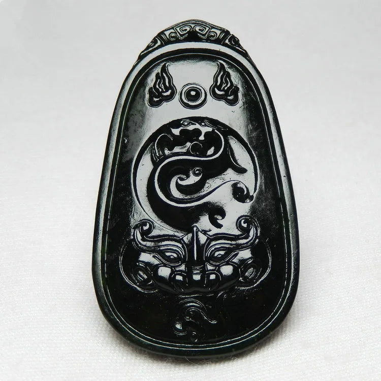 Dark Green Jade Animal Face Pendant, National Style, Men's and Women's