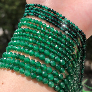 Green Jade Faceted Small Stone Beads Bracelet 2/3/4mm