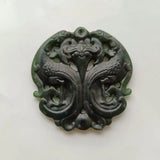 DarkGreen Jade PhoenixDance Shuangfeng Magic Pestle Pendant