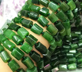 Natural Deep Green Canadian Jade Irregular Column Shape Loose Beads