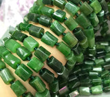 Natural Deep Green Canadian Jade Irregular Column Shape Loose Beads