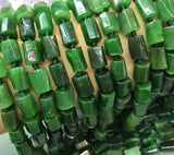 Natural Deep Green Canadian Jade Irregular Column Shape Loose Beads