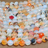 Dendritic Agate Diamond Faceted Round Beads Gemstone Bracelet