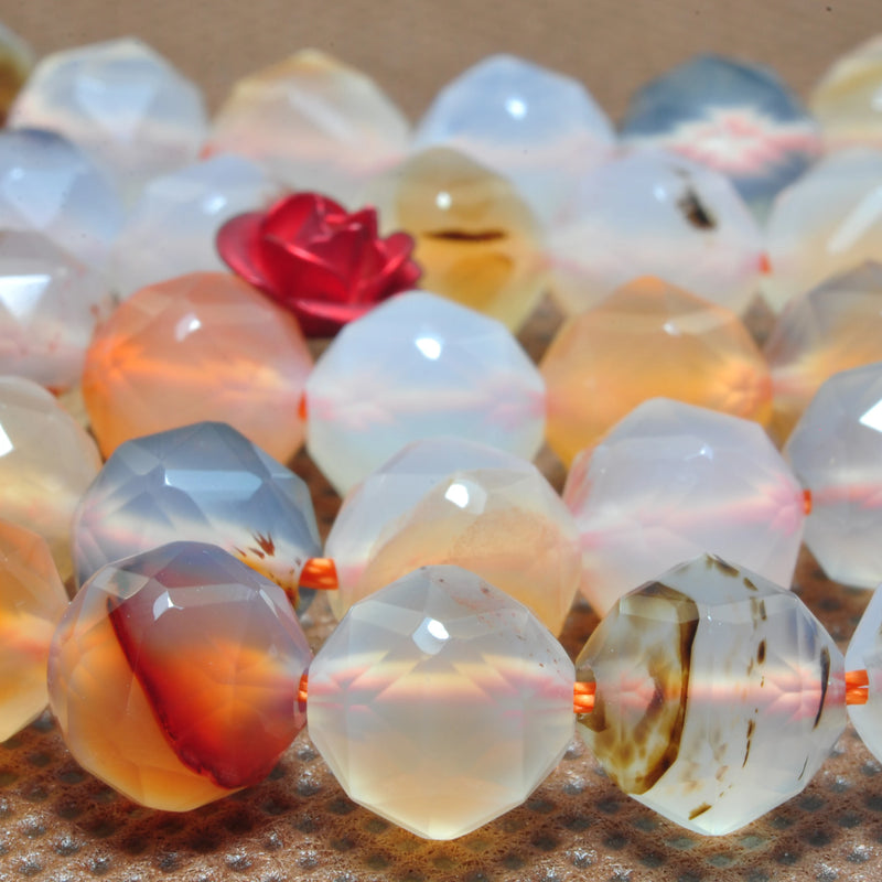Dendritic Agate Diamond Faceted Round Beads Gemstone Bracelet