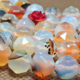 Dendritic Agate Diamond Faceted Round Beads Gemstone Bracelet
