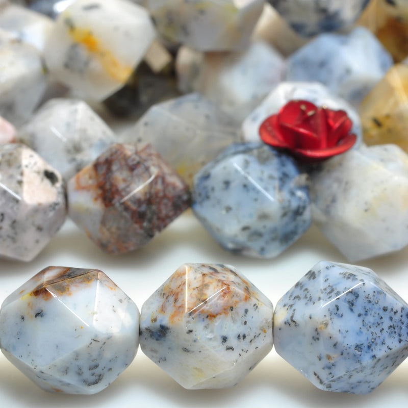 Natural Dendritic Opal Star Cut Faceted Nugget Loose Beads Gemstone