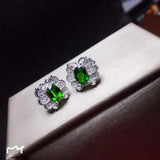 Natural Diopside S925 Earrings And Small Leaves Fine Jewelry for Women's Wedding